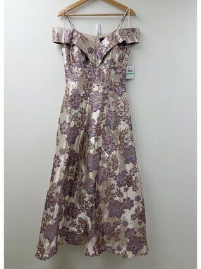 NIGHTWAY  Long Off-The-Shoulder Metallic Floral Brocade Gown Prom Sz 8 NWT